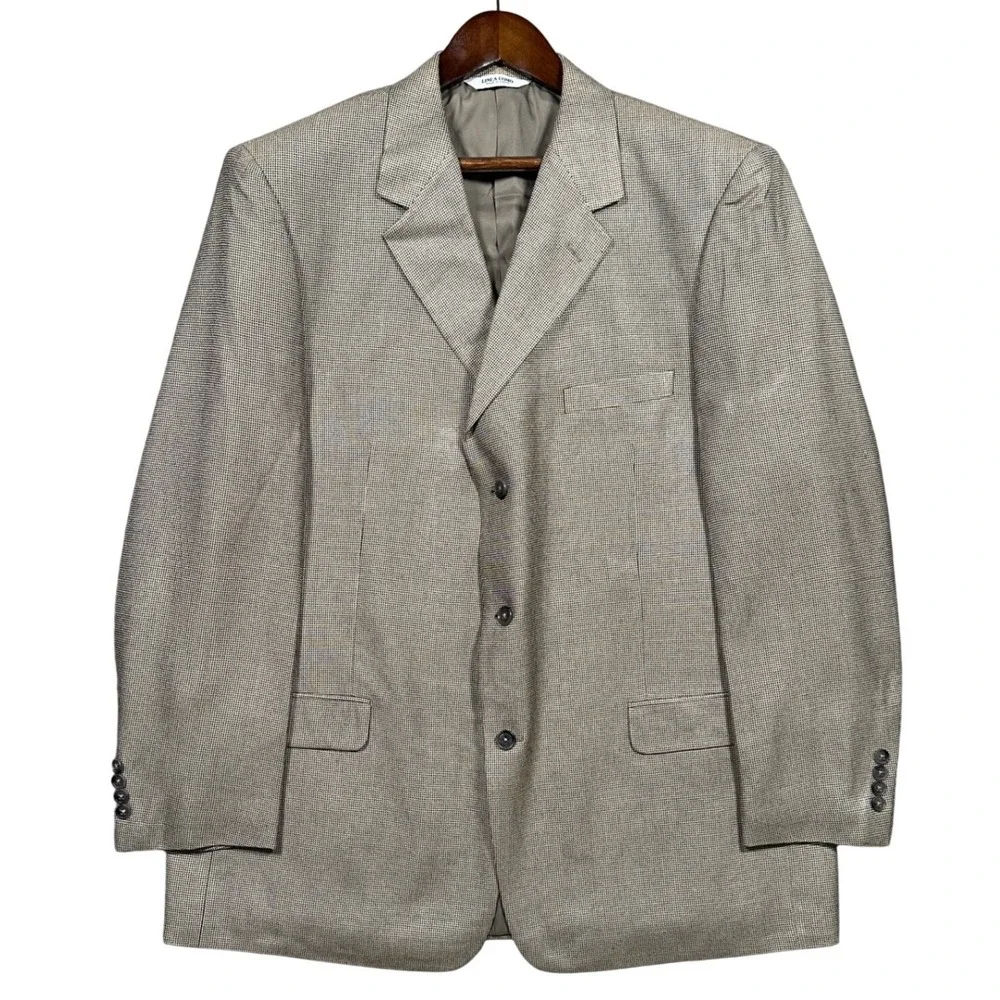 Linea‎ Uomo Blazer Mens 48 Long Tan 100% Silk 3-Button Micro-Check Sport Coat
